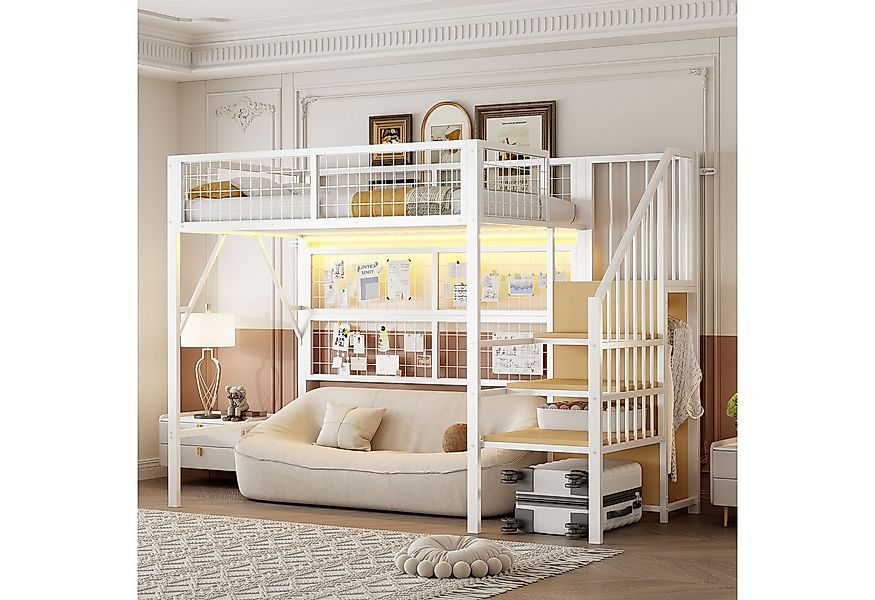 Merax Hochbett (Kinderbett Jugendbett Eisenbett, 1-St., App-gesteuerte LED- günstig online kaufen