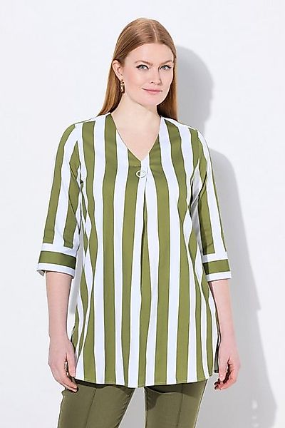 Ulla Popken Tunika Bluse Längsstreifen A-Linie V-Ausschnitt 3/4-Arm günstig online kaufen