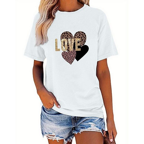 PYL T-Shirt Damen Casual Kurzarmshirt mit Herz Druck günstig online kaufen