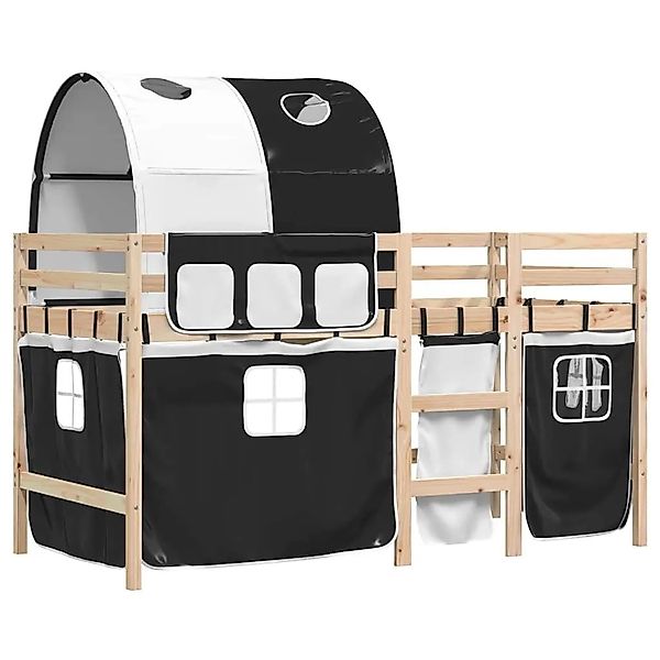 vidaXL Kinderhochbett mit Tunnel Weiß und Schwarz 90x190 cm Kiefernholz 328 günstig online kaufen