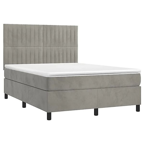 vidaXL Boxspringbett mit Matratze & LED Hellgrau 140x200 cm Samt 3136245 günstig online kaufen