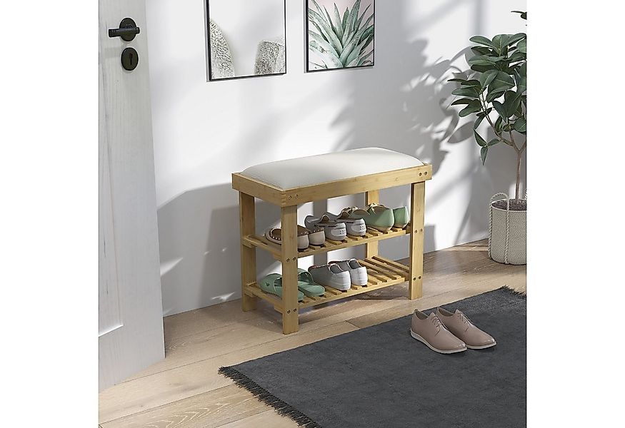 HOMCOM Sitzbank mit Stauraum, 2 offene Fächer (Schuhregal aus Bambus, 1-St. günstig online kaufen