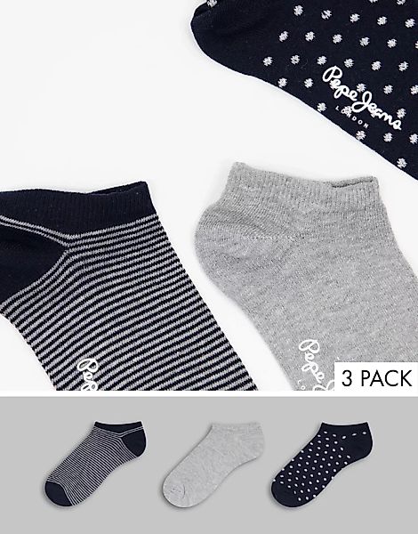 Pepe Jeans – Ria – 3er-Pack Sportsocken in Marineblau und Kalkgrau günstig online kaufen