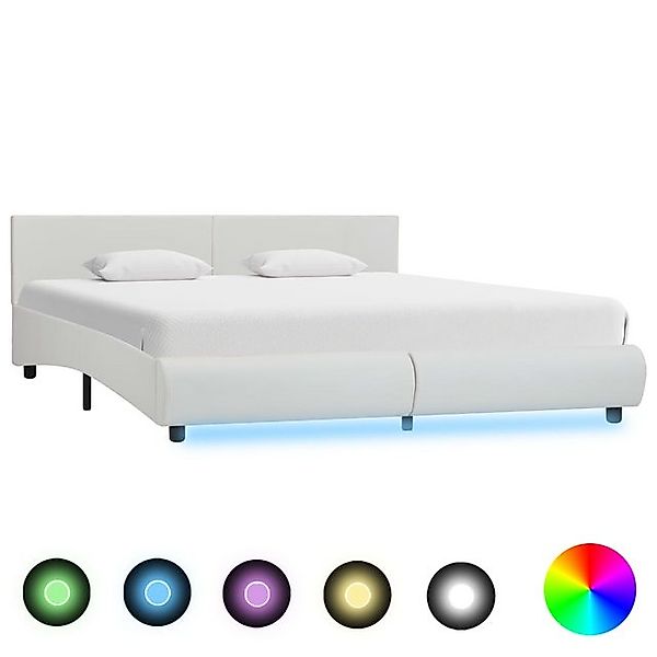 vidaXL Bettgestell Bettgestell mit LED Weiß Kunstleder 180 x 200 cm Bett Be günstig online kaufen