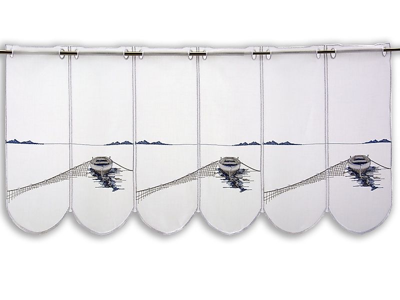 Clever-Kauf-24 Scheibengardine Scheibengardine Fischerboot bestickt blau, günstig online kaufen