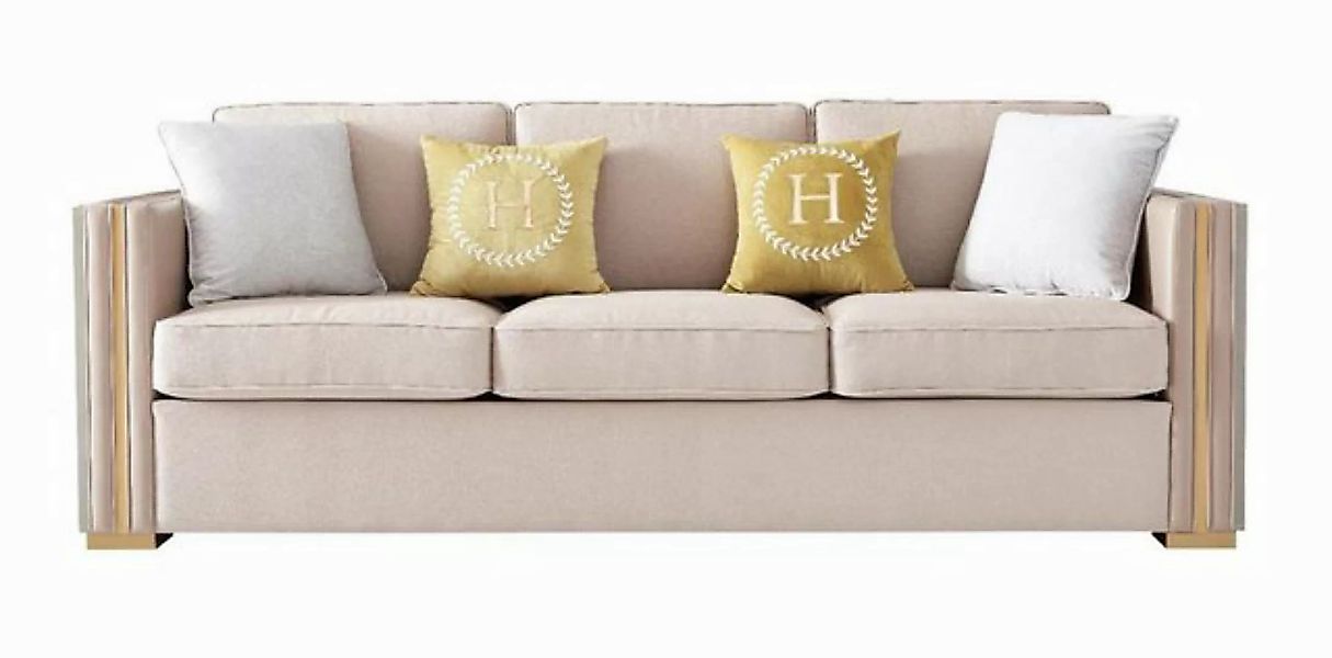 JVmoebel Sofa Designer Couch Sitz Polster 3+1 Sitzer Beige Edelstahl Garnit günstig online kaufen