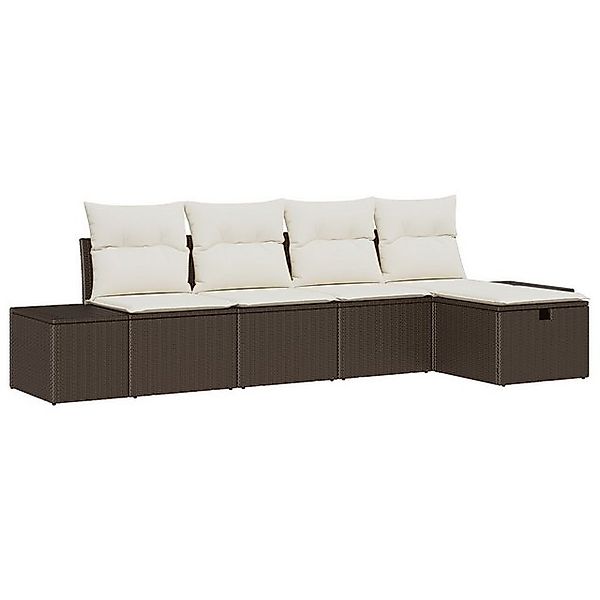 vidaXL Loungesofa 5-teiliges Garten Sofa Set mit Kissen Braun Poly Rattan, günstig online kaufen