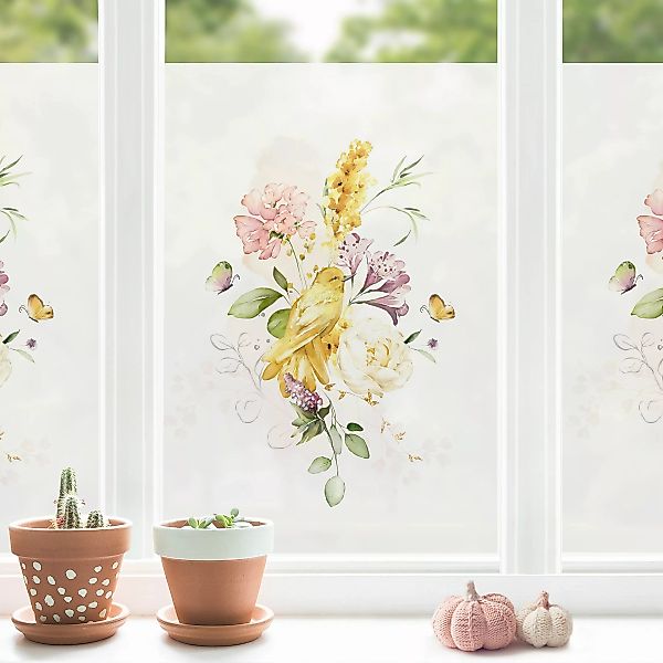 Fensterfolie Gelber Vogel mit Blüten günstig online kaufen