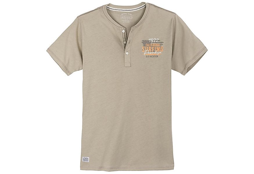 redfield V-Shirt Redfield Henley-T-Shirt Übergröße beige Brustprint günstig online kaufen