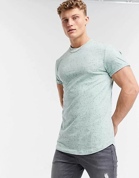 ASOS DESIGN – T-Shirt mit Rollärmeln aus strukturiertem Stoff in Pastellgrü günstig online kaufen