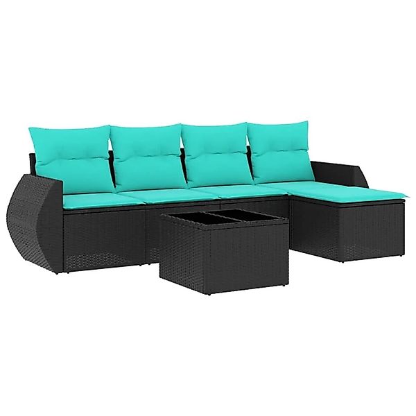 vidaXL 6-Tlg Gartensofa-Set mit Kissen Schwarz Polyrattan 3221296 günstig online kaufen
