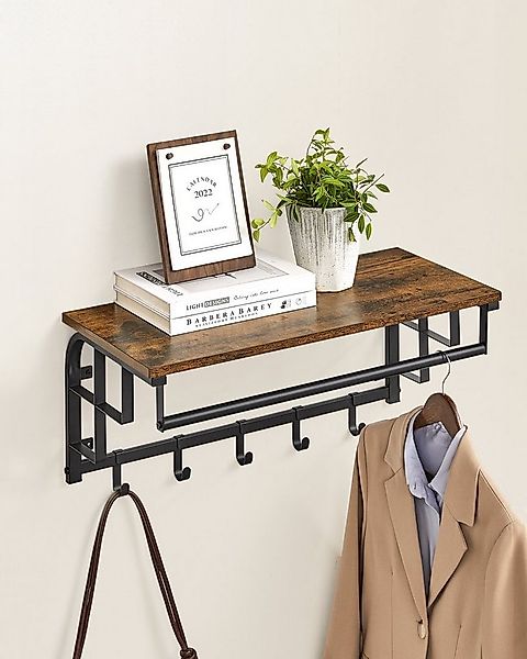 VASAGLE Wandgarderobe, Wandregal mit Haken, Länge 66 - 80 cm günstig online kaufen