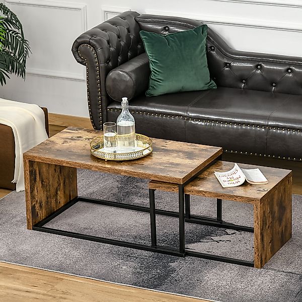 HOMCOM 2er-Set Couchtisch Beistelltisch Sofatisch elegant schlicht Metallfu günstig online kaufen
