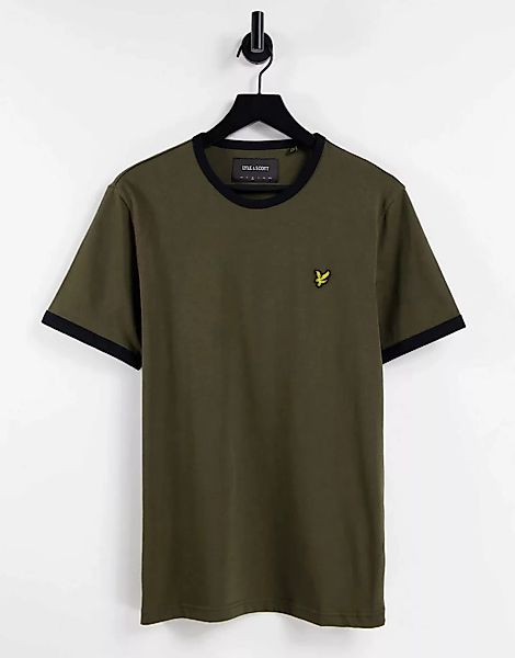 Lyle & Scott – T-Shirt in Khaki mit Zierstreifen-Grün günstig online kaufen