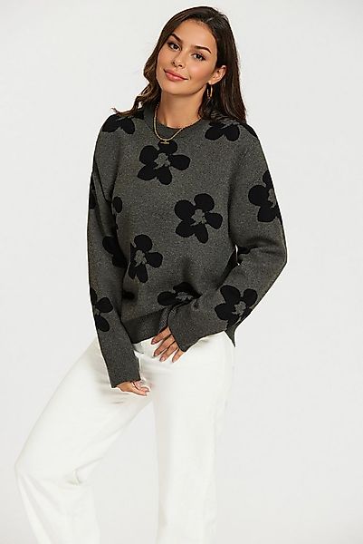 FS Collection Strickpullover Damen Blumenmuster Strickpullover Strickwaren günstig online kaufen