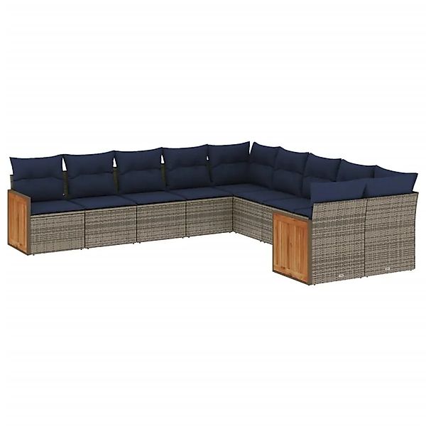 vidaXL 10-Tlg Gartensofa-Set mit Kissen Grau Polyrattan 3228035 günstig online kaufen