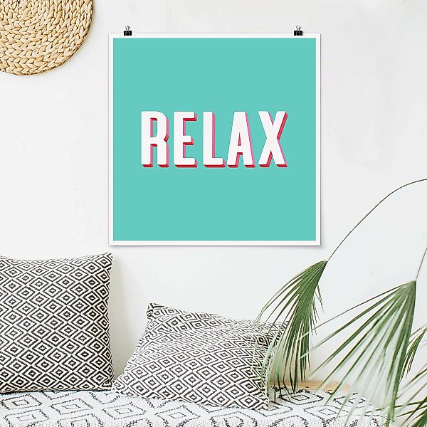 Poster Relax Typo auf Blau günstig online kaufen