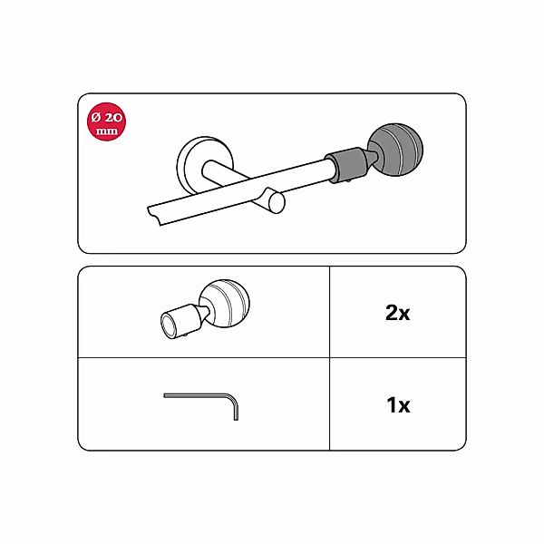 GARDINIA Gardinenstangen-Endstück »Kugel«, (2 St.), Serie Einzelprogramm Ch günstig online kaufen