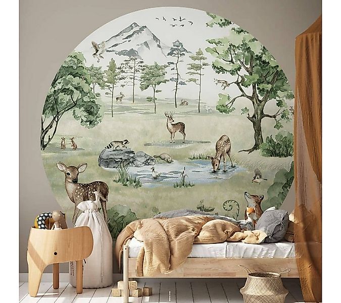 K&L Wall Art Fototapete Kikki Belle - Wald der Rehe, Vliestapete, rund, Wal günstig online kaufen
