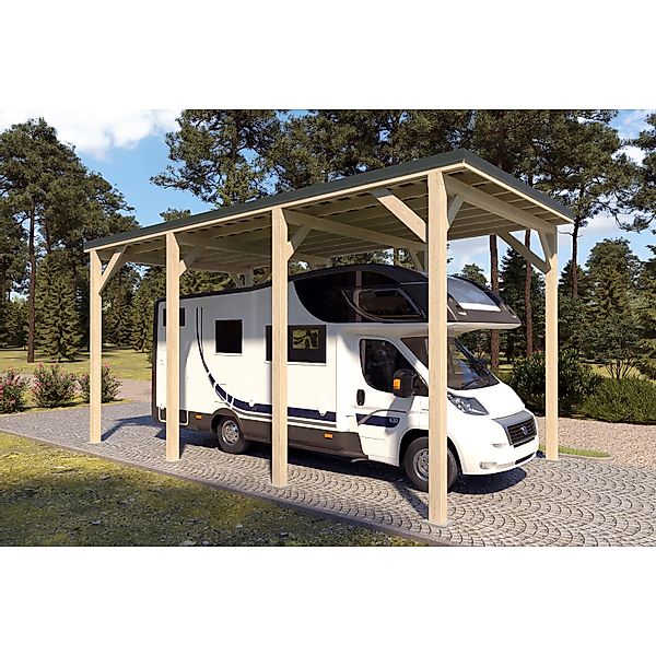 Holzbrüder Camping-Carport Ralf 28m² Natur-Dornengrün günstig online kaufen