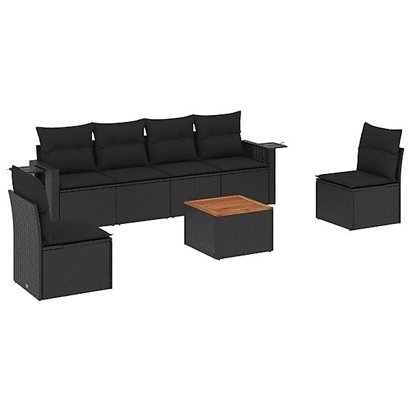 vidaXL 7-Tlg Garten-Sofagarnitur mit Kissen Schwarz Poly Rattan 3224508 günstig online kaufen