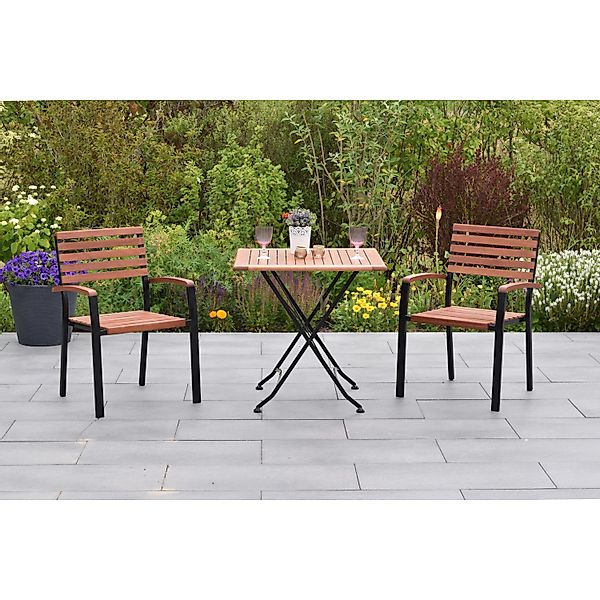 Merxx Schlossgarten Gartenmöbel-Set 3-tlg. 2 Stapelsessel Klapptisch 75x75 günstig online kaufen