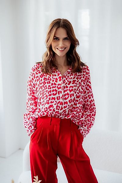 von Herzen Langarmbluse Musselinbluse Leomuster Rot/Weiß – Baumwolle – Anim günstig online kaufen