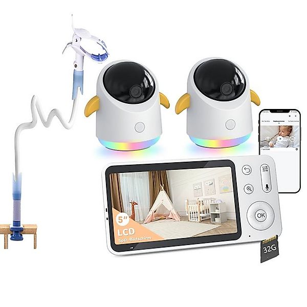 Boifun Video-Babyphone 2K Babyphone mit 2 Kameras und App 5 Zoll WLAN Babyf günstig online kaufen