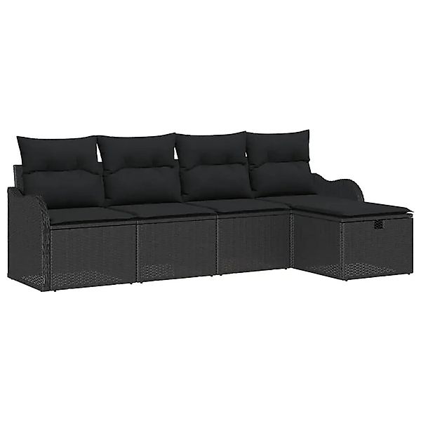 vidaXL Garten-Sofa-Set mit Kissen 5-Tlg Schwarz Poly Rattan 3360294 günstig online kaufen