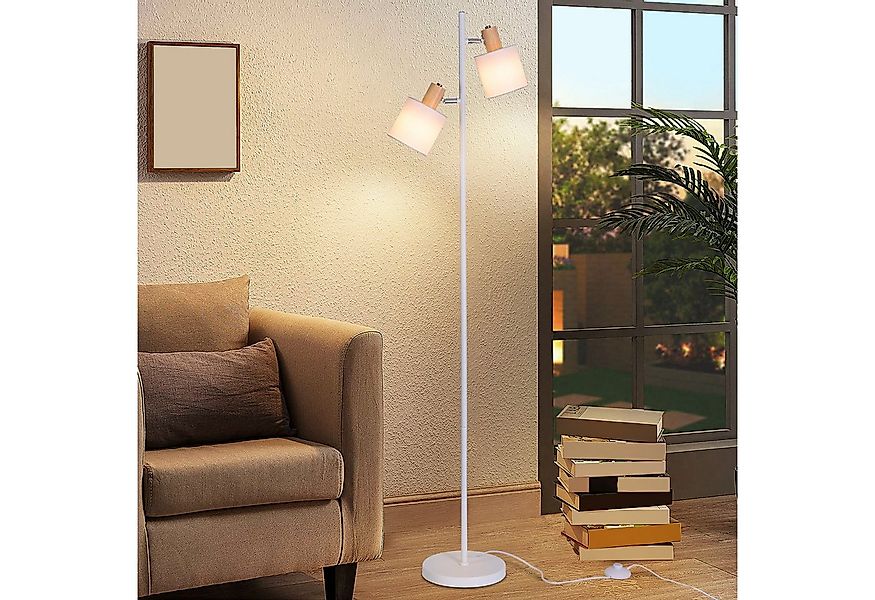 ZMH Stehlampe Wohnzimmer 145cm 2 Flammig Weiß Stoffschirm Drehbar für Schla günstig online kaufen