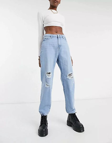 Noisy May – Helle Dad-Jeans mit Distressed-Look-Blau günstig online kaufen