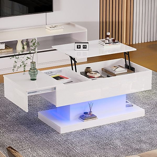 XDeer Couchtisch Hochglanz-Lift-Teetisch LED Couchtische Kaffeetisch günstig online kaufen