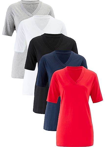 bonprix Longshirt "Weites Long-Shirt mit V-Ausschnitt, Kurzarm (5er Pack)" günstig online kaufen