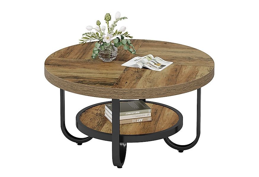 Tribesigns Couchtisch Runder Beistelltisch, 2-stöckiger Mittetisch mit Rega günstig online kaufen