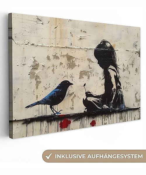 OneMillionCanvasses® Leinwandbild Mädchen - Straßenkunst - Vogel - Abstrakt günstig online kaufen