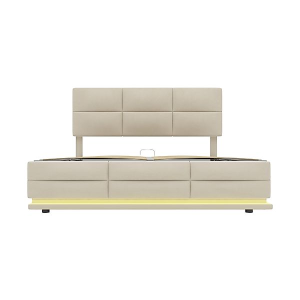 Doppelbett 140x200 cm, mit 4 Modi und 16 Farben LED-Beleuchtung, Stauraum, günstig online kaufen
