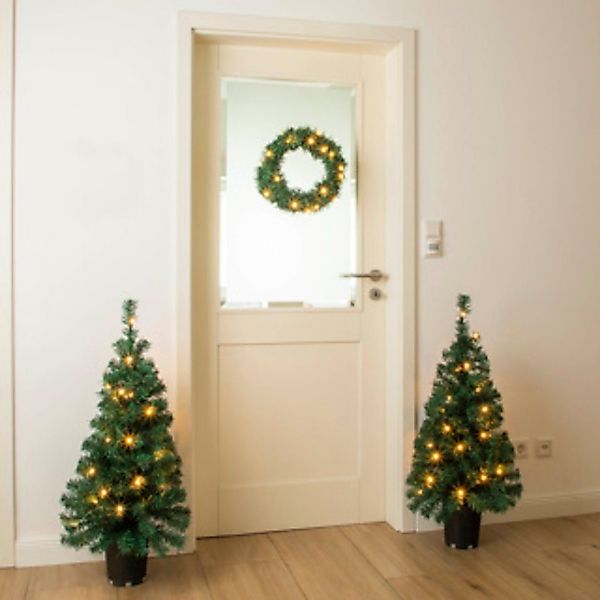 HI Dekoobjekt 3er Set Weihnachtsbaum und -Kranz, beleuchtet H 90cm, D 45cm günstig online kaufen