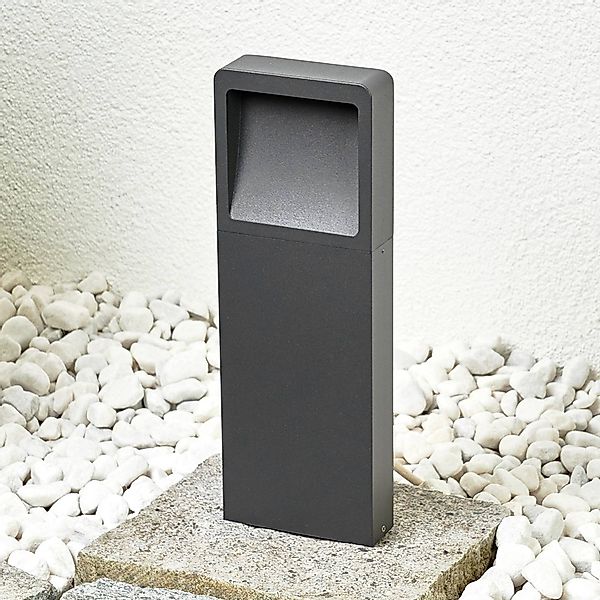 Lucande LED-Sockellampe Leya, 35 cm, anthrazit, Metall, IP54 günstig online kaufen