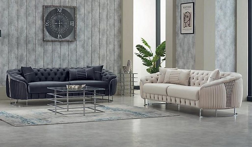 JVmoebel Sofa Komplette Couchgarnitur Polstersofa Dreisitzer Sessel Beige G günstig online kaufen