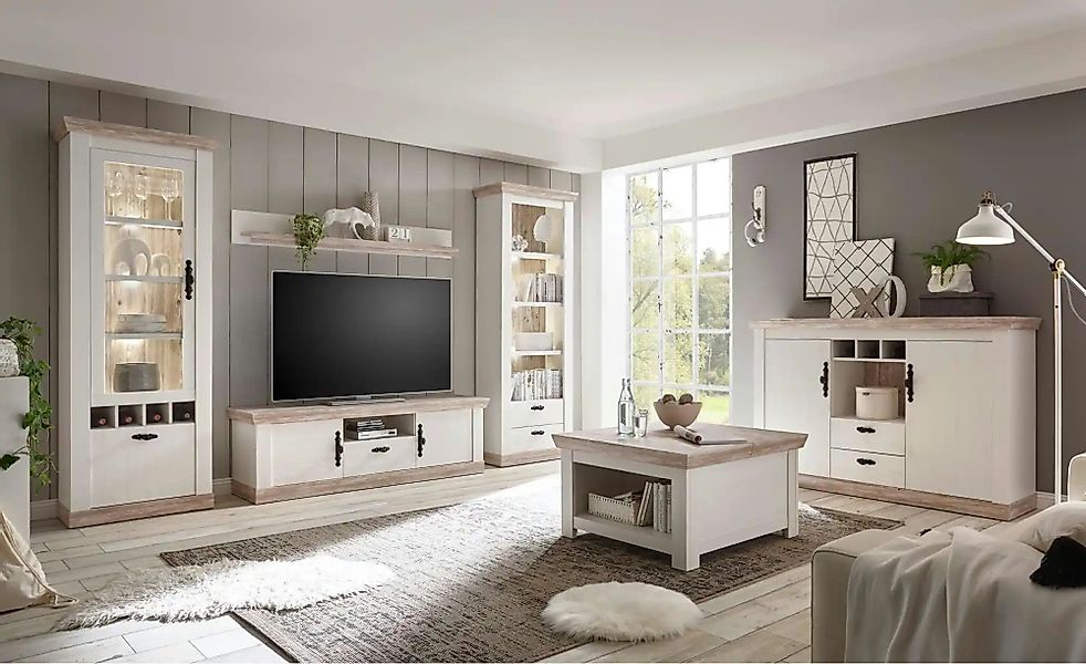 Wohnwand  Roble ¦ weiß ¦ Maße (cm): B: 320 H: 201 T: 44.0 Kommoden & Sidebo günstig online kaufen