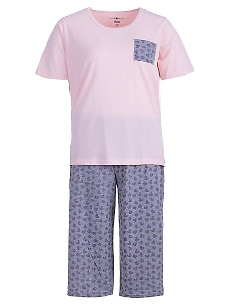 zeitlos Schlafanzug Pyjama Set Capri - Rose Herz Brusttasche günstig online kaufen