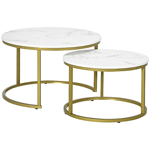 HOMCOM Couchtisch Set  Stahl Spanplatte Weiß 74L x 74B x 46,3H cm günstig online kaufen