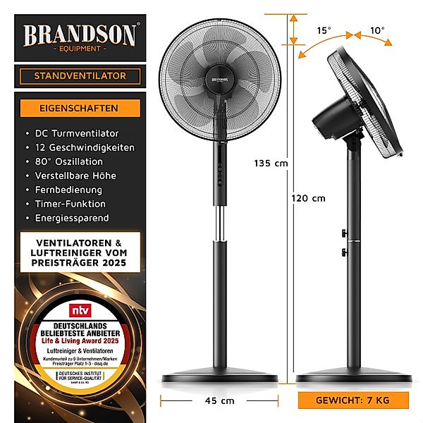 Brandson Standventilator mit Fernbedienung, leise, DC, günstig online kaufen