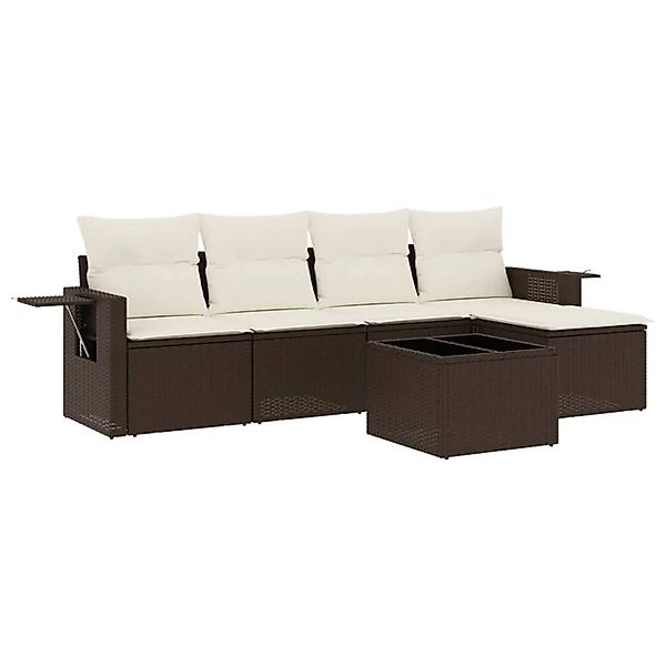 vidaXL 6-Tlg Garten-Sofagarnitur mit Kissen Braun Poly Rattan 3220102 günstig online kaufen