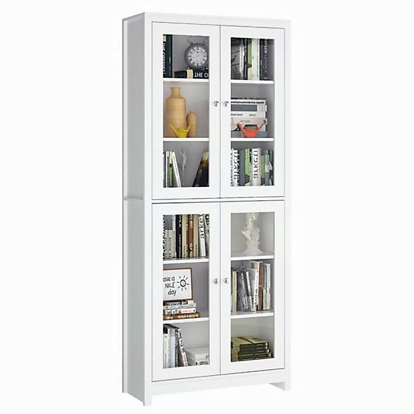 Homfa Vitrine Vitrinenschrank, Bücherschrank, 190 cm Hochschrank mit 4 Glas günstig online kaufen