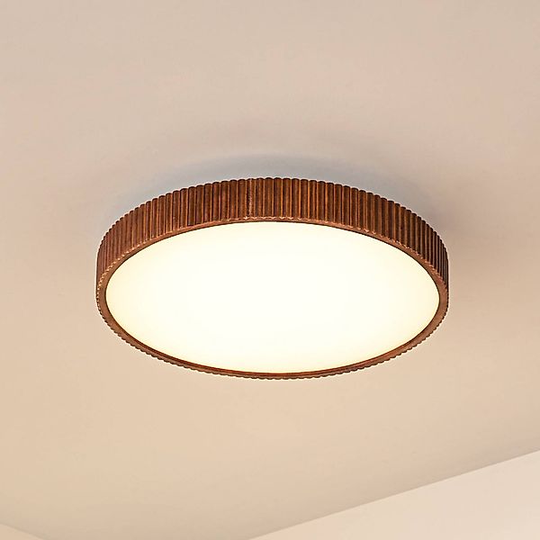 Lindby LED-Deckenlampe Velua, weiß/holz dunkel, CCT, Ø 50 cm günstig online kaufen