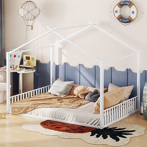 TavilaEcon Kinderbett Eisenrahmenbett, Polsterbett mit Hausleiste, günstig online kaufen