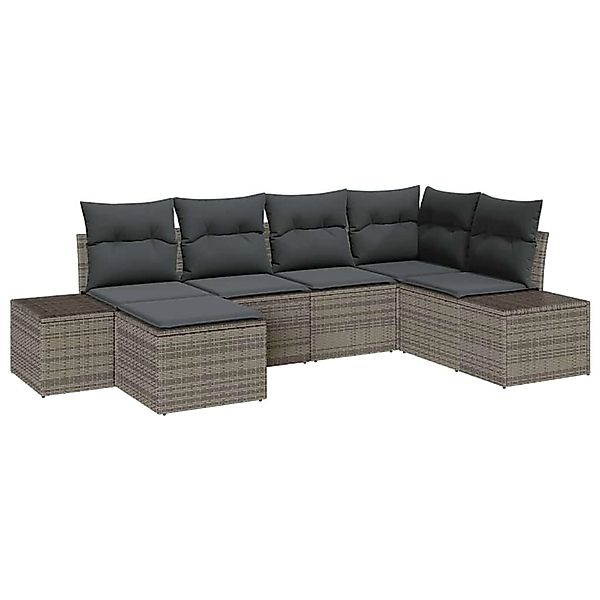 vidaXL Garten-Sofa-Set mit Kissen 6-Tlg Grau Poly Rattan 3347129 günstig online kaufen