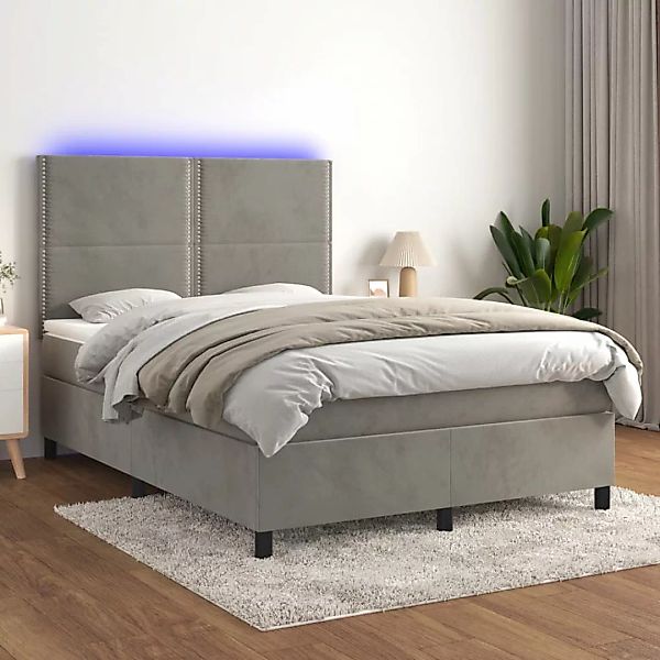 Vidaxl Boxspringbett Mit Matratze & Led Hellgrau 140x190 Cm Samt günstig online kaufen