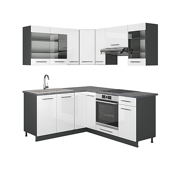 Vicco Fame-Line Küchenschränke Weiß Hochglanz/Anthrazit 160 x 60 cm ohne Ar günstig online kaufen